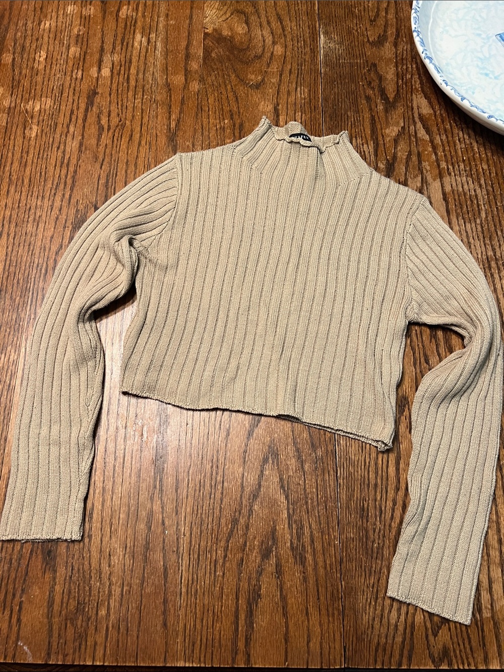 Zaful Taupe Ribbed Cropped Mock Neck Sweater